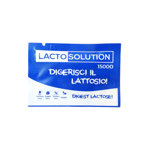 Sobre monodosis de Lactosolution 15000 FCC, complemento de lactasa para intolerantes a la lactosa